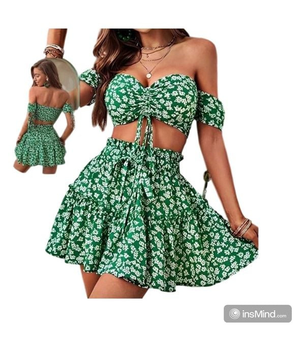 طقم صيفي تنورة وبلوزة - 171 - اخضر