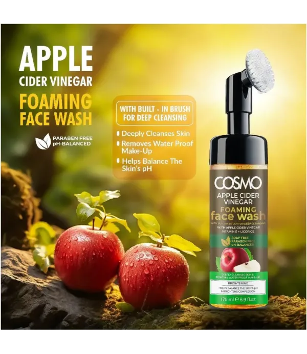 غسول وجه رغوي بخل التفاح مع فرشاة تنظيف