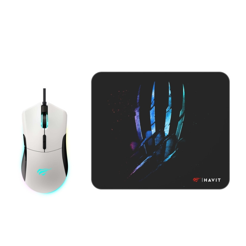 طقم ألعاب من هافيت – ماوس مع باد ماوس بإضاءة rgb havit gamenote ms1037cm wb gaming mouse and mouse pad combo