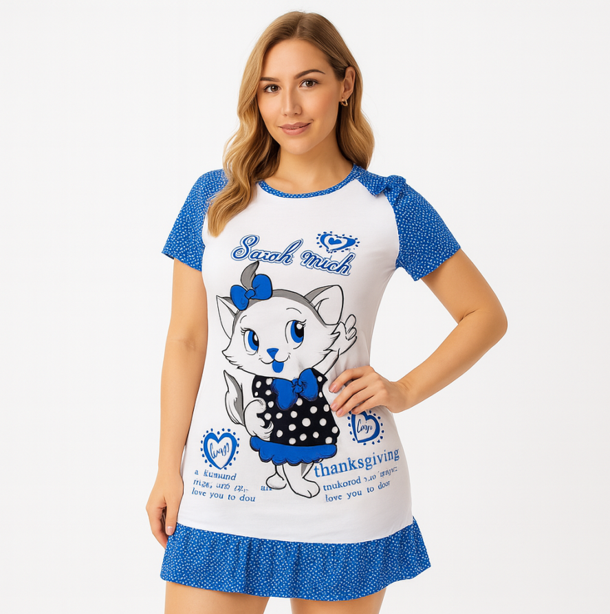 فستان نوم نسائي قطن – موديل قطة كرتون Women’s Cotton Nightdress – Cartoon Cat Design-4 فستان نوم نسائي قطن – موديل قطة كرتون Women’s Cotton Nightdress – Cartoon Cat Design - الصورة 8
