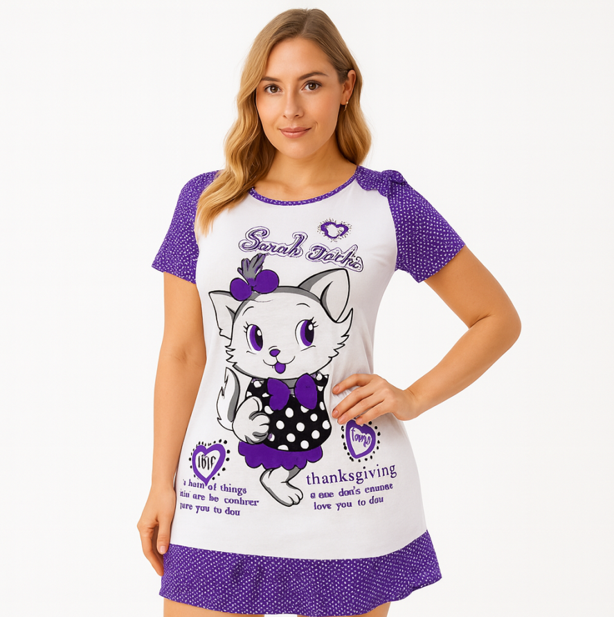 فستان نوم نسائي قطن – موديل قطة كرتون Women’s Cotton Nightdress – Cartoon Cat Design-6 فستان نوم نسائي قطن – موديل قطة كرتون Women’s Cotton Nightdress – Cartoon Cat Design - الصورة 6