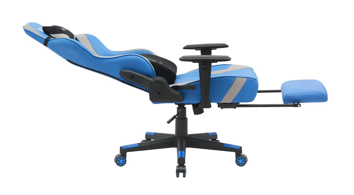 كرسي runda gaming chair rd 1009 footrest blue+grey كرسي runda gaming chair rd 1009 footrest blue+grey