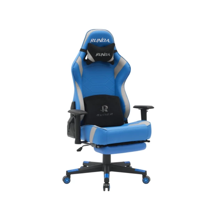 كرسي runda gaming chair rd 1009 footrest blue+grey كرسي runda gaming chair rd 1009 footrest blue+grey