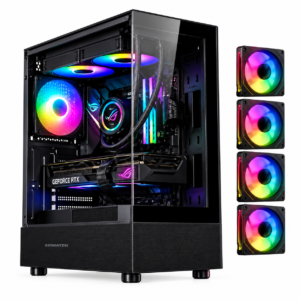 sama neview 3321 atx mid tower gaming case (4 argb pre installed fans & hub control) – black